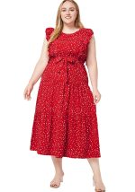 This Plus Size Women Summer Round Neck Ruffle Sleeveless Polka Dot Dress Made Of Soft And Elastic Fabric. Global Lover Wholesale Plus Size Dresses And Hope Curvy Ladies Find Here a Warm And Exciting Place To Shop Affordable Curvy Dresses Online - Plus Size Casual