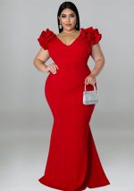 This Plus Size Women Summer Ruffle Sleeve Bodycon Dress Made Of Soft And Elastic Fabric. Global Lover Wholesale Plus Size Dresses And Hope Curvy Ladies Find Here a Warm And Exciting Place To Shop Affordable Curvy Dresses Online - Plus Size Casual