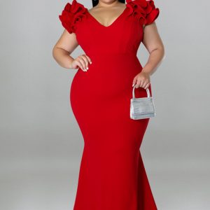 This Plus Size Women Summer Ruffle Sleeve Bodycon Dress Made Of Soft And Elastic Fabric. Global Lover Wholesale Plus Size Dresses And Hope Curvy Ladies Find Here a Warm And Exciting Place To Shop Affordable Curvy Dresses Online - Plus Size Casual