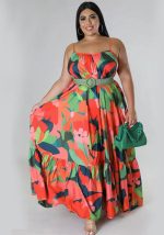 This Plus Size Women Summer Sexy Off Shoulder Pleated Print Strap Dress Made Of Soft And Elastic Fabric. Global Lover Wholesale Plus Size Dresses And Hope Curvy Ladies Find Here a Warm And Exciting Place To Shop Affordable Curvy Dresses Online - Plus Size Casual