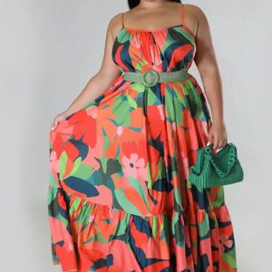 This Plus Size Women Summer Sexy Off Shoulder Pleated Print Strap Dress Made Of Soft And Elastic Fabric. Global Lover Wholesale Plus Size Dresses And Hope Curvy Ladies Find Here a Warm And Exciting Place To Shop Affordable Curvy Dresses Online - Plus Size Casual