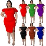 This Plus Size Women Summer Sexy Ruffle Neck Bodycon Dress Made Of Soft And Elastic Fabric. Global Lover Wholesale Plus Size Dresses And Hope Curvy Ladies Find Here a Warm And Exciting Place To Shop Affordable Curvy Dresses Online - Plus Size Casual