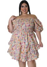 This Plus Size Women Summer Short Sleeve Off Shoulder Floral Print Dress Made Of Soft And Elastic Fabric. Global Lover Wholesale Plus Size Dresses And Hope Curvy Ladies Find Here a Warm And Exciting Place To Shop Affordable Curvy Dresses Online - Plus Size Casual