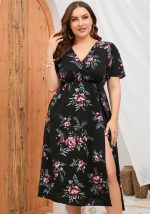 This Plus Size Women Summer Short Sleeve Slit Dress Made Of Soft And Elastic Fabric. Global Lover Wholesale Plus Size Dresses And Hope Curvy Ladies Find Here a Warm And Exciting Place To Shop Affordable Curvy Dresses Online - Plus Size Casual