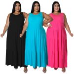 This Plus Size Women Summer Sleeveless Round Neck Solid Maxi Dress Made Of Soft And Elastic Fabric. Global Lover Wholesale Plus Size Dresses And Hope Curvy Ladies Find Here a Warm And Exciting Place To Shop Affordable Curvy Dresses Online - Plus Size Casual