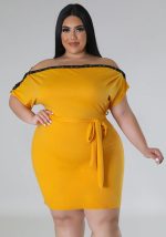 This Plus Size Women Summer Solid Off Shoulder Dress Made Of Soft And Elastic Fabric. Global Lover Wholesale Plus Size Dresses And Hope Curvy Ladies Find Here a Warm And Exciting Place To Shop Affordable Curvy Dresses Online - Plus Size Casual