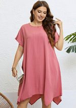 This Plus Size Women Summer Solid Round Neck Irregular Maxi Dress Made Of Soft And Elastic Fabric. Global Lover Wholesale Plus Size Dresses And Hope Curvy Ladies Find Here a Warm And Exciting Place To Shop Affordable Curvy Dresses Online - Plus Size Casual