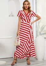 This Plus Size Women Summer Stripe Irregular Dress Design Made Of High Quality Polyster And Spandex Material