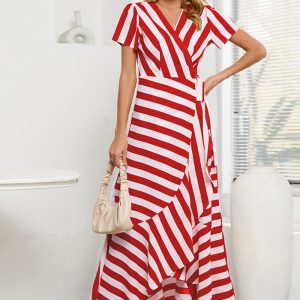 This Plus Size Women Summer Stripe Irregular Dress Design Made Of High Quality Polyster And Spandex Material