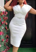 This Plus Size Women Summer v Neck Dress With Belt Design Made Of High Quality Polyster And Spandex Material. It Come With Good Stretch And Wearing Comfortable. Women¡¯s Midi Dresses Is Omnipotent And Suit For All Kinds Of Occasions - Daily Wear