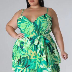 This Plus Size Women Summer v-Neck Printed Camisole Ties Casual Two-Piece Set Design And Made Of Comfortable And Elastic Fabric. Wholesale Plus Size Two Piece Sets Is a Must-Have Item For Curvy Ladies. Two Piece Sets Can Either Be Worn Together Or Individually