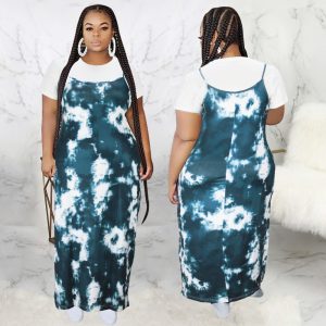 This Plus Size Women Tie Dye Print Short Sleeve t-Shirt + Strap Dress Two Piece Design And Made Of Comfortable And Elastic Fabric. Wholesale Plus Size Two Piece Sets Is a Must-Have Item For Curvy Ladies. Two Piece Sets Can Either Be Worn Together Or Individually