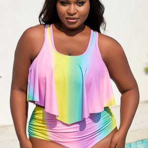 This Plus Size Women Two Pieces Printed Swimwear Is Made Of Good Quality Lycra And Spandex Fabric