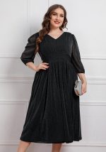 This Plus Size Women v-Neck 3/4 Sleeve Midi Dress Made Of Soft And Elastic Fabric. Global Lover Wholesale Plus Size Dresses And Hope Curvy Ladies Find Here a Warm And Exciting Place To Shop Affordable Curvy Dresses Online - Plus Size Casual