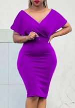 This Plus Size Women v Neck Bodycon Stretch Africa Dress With Belt Design Made Of High Quality Polyster And Spandex Material. It Come With Good Stretch And Wearing Comfortable. Women¡¯s Midi Dresses Is Omnipotent And Suit For All Kinds Of Occasions - Daily Wear