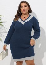 This Plus Size Women v-Neck Color Block Patchwork Bodycon Sweater Dress Made Of Soft And Elastic Fabric. Global Lover Wholesale Plus Size Dresses And Hope Curvy Ladies Find Here a Warm And Exciting Place To Shop Affordable Curvy Dresses Online - Plus Size Casual