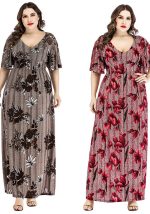 This Plus Size Women v-Neck Printed Maxi Dress Made Of Soft And Elastic Fabric. Global Lover Wholesale Plus Size Dresses And Hope Curvy Ladies Find Here a Warm And Exciting Place To Shop Affordable Curvy Dresses Online - Plus Size Casual