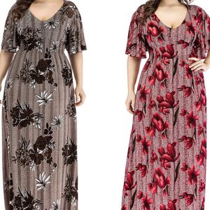 This Plus Size Women v-Neck Printed Maxi Dress Made Of Soft And Elastic Fabric. Global Lover Wholesale Plus Size Dresses And Hope Curvy Ladies Find Here a Warm And Exciting Place To Shop Affordable Curvy Dresses Online - Plus Size Casual