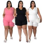 This Plus Size Women v Neck Solid Sleeveless With Pockets Jumpsuit Design Made Of High Quality Polyster And Spandex Material. It Is Stretchy