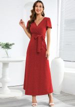 This Plus Size Women v-Neck Tie Dress Design Made Of High Quality Polyster And Spandex Material