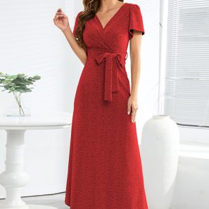 This Plus Size Women v-Neck Tie Dress Design Made Of High Quality Polyster And Spandex Material