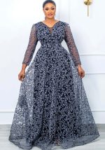 This Plus Size Women Vintage Print Mesh See-Through Maxi Dress Design Made Of High Quality Polyster And Spandex Material