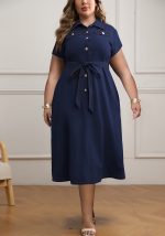 This Plus Size Women Winter Turndown Collar Short Sleeve Dress Made Of Soft And Elastic Fabric. Global Lover Wholesale Plus Size Dresses And Hope Curvy Ladies Find Here a Warm And Exciting Place To Shop Affordable Curvy Dresses Online - Plus Size Casual