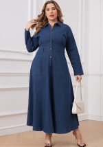 This Plus Size Women Women Denim Turndown Collar Long Sleeve Dress Made Of Soft And Elastic Fabric. Global Lover Wholesale Plus Size Dresses And Hope Curvy Ladies Find Here a Warm And Exciting Place To Shop Affordable Curvy Dresses Online - Plus Size Casual