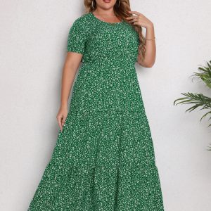 This Plus Size Women Clothes Summer Short Sleeve Round Neck Long Maxi Dress Made Of Soft And Elastic Fabric. Global Lover Wholesale Plus Size Dresses And Hope Curvy Ladies Find Here a Warm And Exciting Place To Shop Affordable Curvy Dresses Online - Plus Size Casual