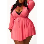 This Plus Size Women Long Sleeve High Waist Solid v Neck Lace-Up Dress Made Of Soft And Elastic Fabric. Global Lover Wholesale Plus Size Dresses And Hope Curvy Ladies Find Here a Warm And Exciting Place To Shop Affordable Curvy Dresses Online - Plus Size Casual