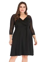 This Plus Size Women Mesh Patchwork v-Neck Elegant 3/4 Sleeve Dress Made Of Soft And Elastic Fabric. Global Lover Wholesale Plus Size Dresses And Hope Curvy Ladies Find Here a Warm And Exciting Place To Shop Affordable Curvy Dresses Online - Plus Size Casual