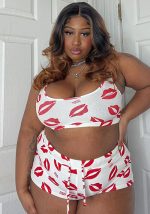 This Plus Size Women's Casual Lip Print Sleeveless Camisole Shorts Two Piece Set Design And Made Of Comfortable And Elastic Fabric. Wholesale Plus Size Two Piece Sets Is a Must-Have Item For Curvy Ladies. Two Piece Sets Can Either Be Worn Together Or Individually