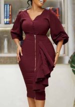 This Plus Size Women's Fall/Winter v-Neck Long Sleeve Top Bodycon Skirt Two Piece Set Design Made Of High Quality Polyster And Spandex Material. It Come With Good Stretch And Wearing Comfortable. Women¡¯s Midi Dresses Is Omnipotent And Suit For All Kinds Of Occasions - Daily Wear