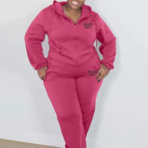 This Plus Size Women's Fashion Casual Solid Color Fall Winter Hooded Two Piece Tracksuits Set Design And Made Of Comfortable And Elastic Fabric. Wholesale Plus Size Two Piece Sets Is a Must-Have Item For Curvy Ladies. Two Piece Sets Can Either Be Worn Together Or Individually