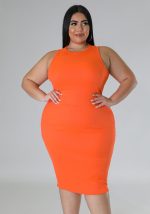 This Plus Size Women's Fashion Casual Solid Spring Summer Sleeveless Midi Dress Made Of Soft And Elastic Fabric. Global Lover Wholesale Plus Size Dresses And Hope Curvy Ladies Find Here a Warm And Exciting Place To Shop Affordable Curvy Dresses Online - Plus Size Casual