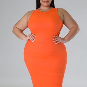 This Plus Size Women's Fashion Casual Solid Spring Summer Sleeveless Midi Dress Made Of Soft And Elastic Fabric. Global Lover Wholesale Plus Size Dresses And Hope Curvy Ladies Find Here a Warm And Exciting Place To Shop Affordable Curvy Dresses Online - Plus Size Casual