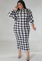 This Plus Size Women's Fashion Chic Sexy Houndstooth Print Dress Two Piece Set Made Of Soft And Elastic Fabric. Global Lover Wholesale Plus Size Dresses And Hope Curvy Ladies Find Here a Warm And Exciting Place To Shop Affordable Curvy Dresses Online - Plus Size Casual