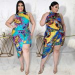 This Plus Size Women's Fitted Cross Knot Round Neck Irregular Digital Print Dress Made Of Soft And Elastic Fabric. Global Lover Wholesale Plus Size Dresses And Hope Curvy Ladies Find Here a Warm And Exciting Place To Shop Affordable Curvy Dresses Online - Plus Size Casual