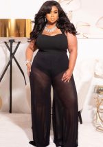 This Plus Size Women's Loose Wide Leg Slim Waist Sexy See-Through Nightclub Jumpsuit Design Made Of High Quality Polyster And Spandex Material. It Is Stretchy