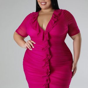 This Plus Size Women's Mesh Lining See-Through Double Layer Ruffle Sexy Dress Made Of Soft And Elastic Fabric. Global Lover Wholesale Plus Size Dresses And Hope Curvy Ladies Find Here a Warm And Exciting Place To Shop Affordable Curvy Dresses Online - Plus Size Casual