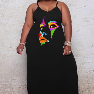 This Plus Size Women's Printed Straps Fashion Loose Dress Made Of Soft And Elastic Fabric. Global Lover Wholesale Plus Size Dresses And Hope Curvy Ladies Find Here a Warm And Exciting Place To Shop Affordable Curvy Dresses Online - Plus Size Casual