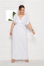 This Plus Size Women's Sexy Solid Color v-Neck Loose Swing Dress Made Of Soft And Elastic Fabric. Global Lover Wholesale Plus Size Dresses And Hope Curvy Ladies Find Here a Warm And Exciting Place To Shop Affordable Curvy Dresses Online - Plus Size Casual