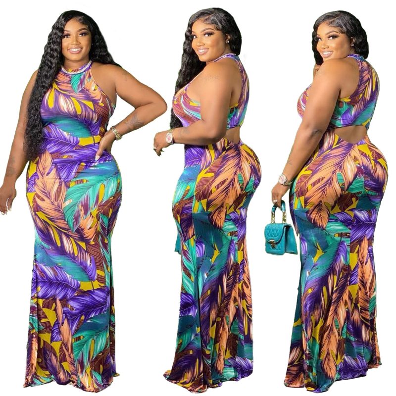 This Plus Size Women's Spring Summer Print Cutout Tank Top Long Sexy Dress Made Of Soft And Elastic Fabric. Global Lover Wholesale Plus Size Dresses And Hope Curvy Ladies Find Here a Warm And Exciting Place To Shop Affordable Curvy Dresses Online - Plus Size Casual