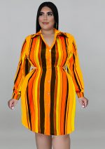 This Plus Size Women's Striped Print Turndown Collar Long Sleeve Shirt Dress Made Of Soft And Elastic Fabric. Global Lover Wholesale Plus Size Dresses And Hope Curvy Ladies Find Here a Warm And Exciting Place To Shop Affordable Curvy Dresses Online - Plus Size Casual