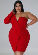 This Plus Size Women's Summer One Sleeve Solid Tight Fitting Sexy Formal Dress Made Of Soft And Elastic Fabric. Global Lover Wholesale Plus Size Dresses And Hope Curvy Ladies Find Here a Warm And Exciting Place To Shop Affordable Curvy Dresses Online - Plus Size Casual