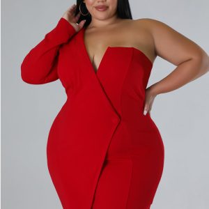 This Plus Size Women's Summer One Sleeve Solid Tight Fitting Sexy Formal Dress Made Of Soft And Elastic Fabric. Global Lover Wholesale Plus Size Dresses And Hope Curvy Ladies Find Here a Warm And Exciting Place To Shop Affordable Curvy Dresses Online - Plus Size Casual