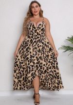 This Plus Size Women's Summer Sexy v-Neck Straps Leopard Casual Maxi Dress Made Of Soft And Elastic Fabric. Global Lover Wholesale Plus Size Dresses And Hope Curvy Ladies Find Here a Warm And Exciting Place To Shop Affordable Curvy Dresses Online - Plus Size Casual