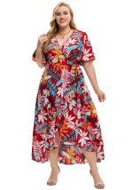 This Plus Size Women's Summer Short Sleeve Printed Wrap Casual Maxi Dress Made Of Soft And Elastic Fabric. Global Lover Wholesale Plus Size Dresses And Hope Curvy Ladies Find Here a Warm And Exciting Place To Shop Affordable Curvy Dresses Online - Plus Size Casual