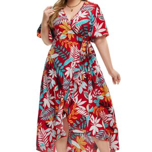 This Plus Size Women's Summer Short Sleeve Printed Wrap Casual Maxi Dress Made Of Soft And Elastic Fabric. Global Lover Wholesale Plus Size Dresses And Hope Curvy Ladies Find Here a Warm And Exciting Place To Shop Affordable Curvy Dresses Online - Plus Size Casual