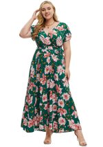 This Plus Size Women's Summer Wrap v-Neck Short Sleeve Printed Slit Casual Maxi Dress Made Of Soft And Elastic Fabric. Global Lover Wholesale Plus Size Dresses And Hope Curvy Ladies Find Here a Warm And Exciting Place To Shop Affordable Curvy Dresses Online - Plus Size Casual